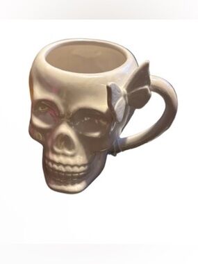 Cobwebs & Cauldrons Ceramic Skull Mug with Butterfly Accent - White